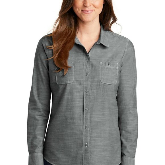 Port Authority Womens Slub Chambray Long Sleeve - Picture 1 of 5